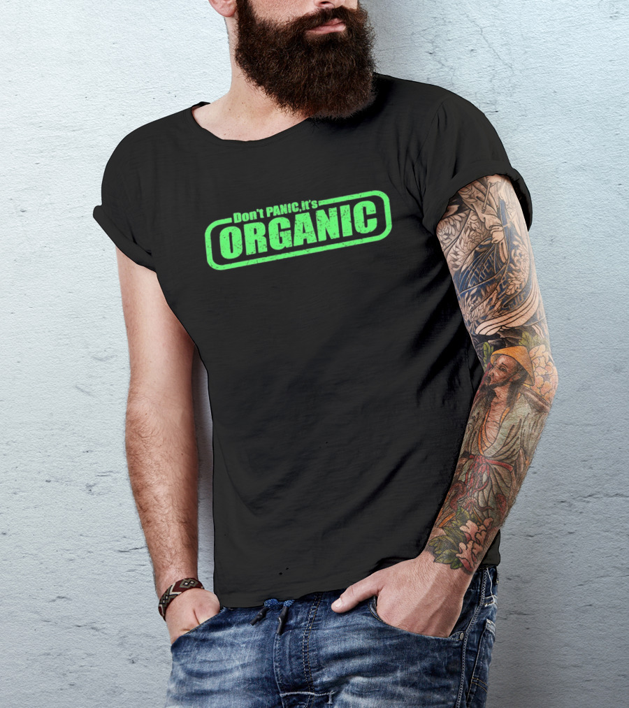 Don't Panic It's Organic Retro Green Distressed T-Shirt