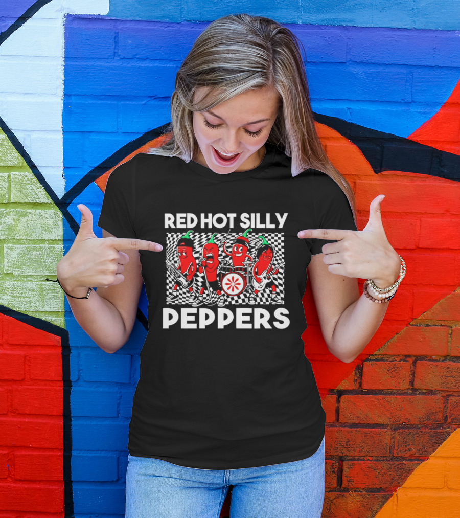 Red Hot Silly Peppers Cartoon Band Chili Characters T-Shirt
