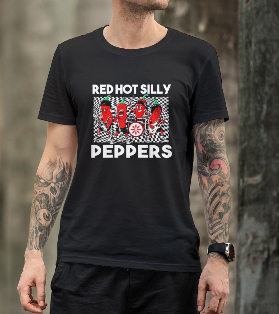 Red Hot Silly Peppers Cartoon Band Chili Characters T-Shirt