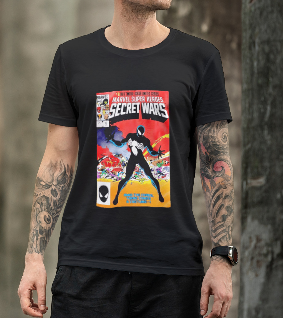 Marvel Super Heroes Secret Wars Issue 8 Spider Man Black Suit Comic Cover T-Shirt
