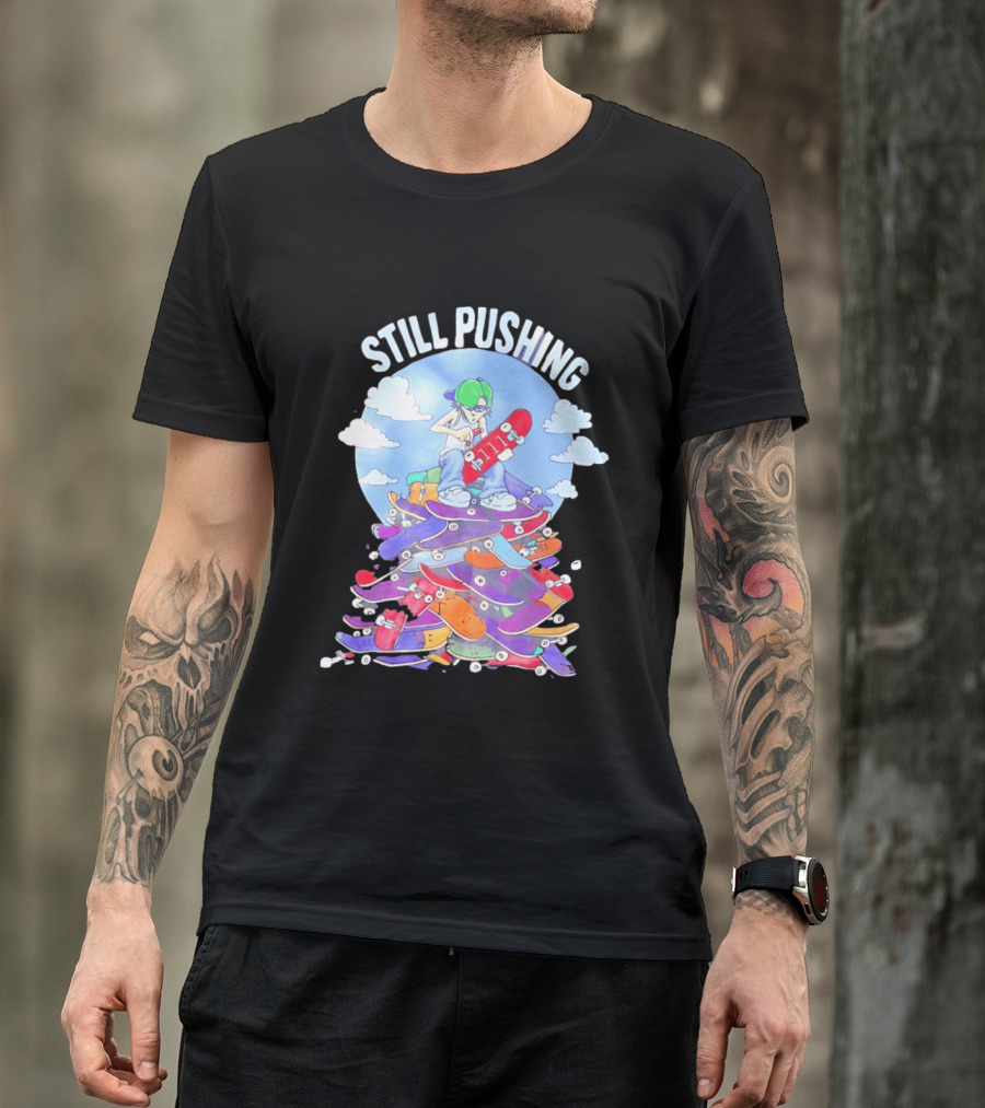 Still Pushing Skateboarder With 111 Skateboard Tower T-Shirt