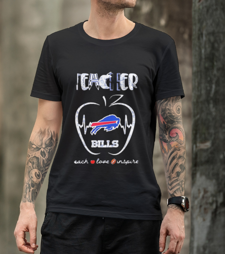 Teacher Buffalo Bills Teach Love Inspire Football Apple T-Shirt