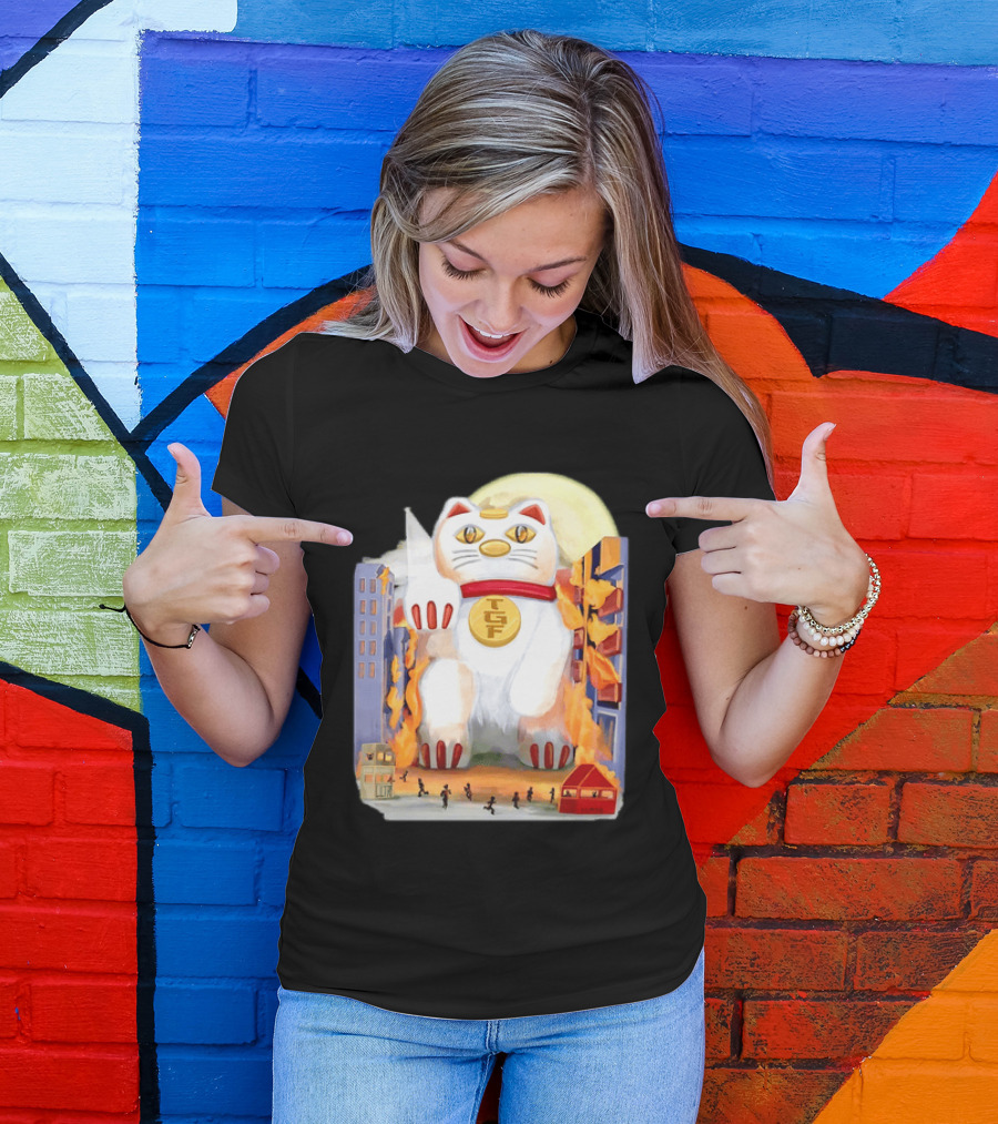TGF Lucky Cat Maneki Neko Giant Cat City Destruction T-Shirt