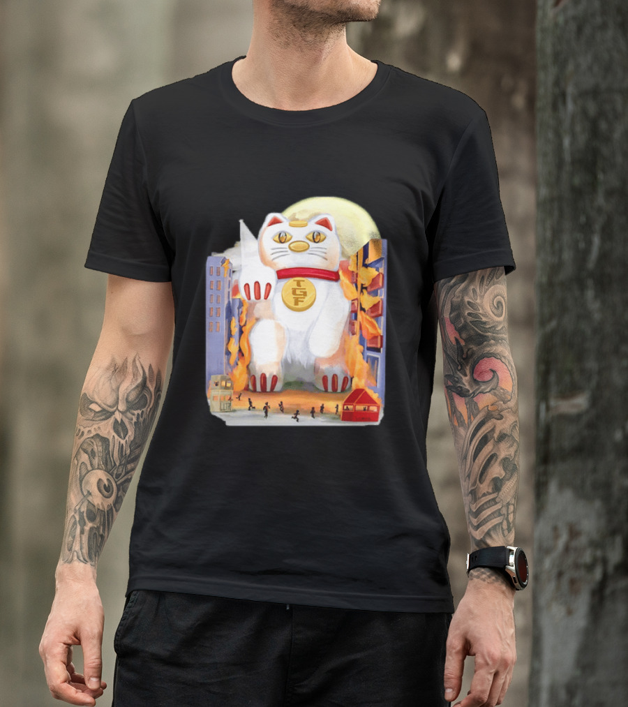 TGF Lucky Cat Maneki Neko Giant Cat City Destruction T-Shirt