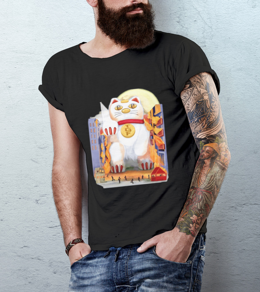 TGF Lucky Cat Maneki Neko Giant Cat City Destruction T-Shirt
