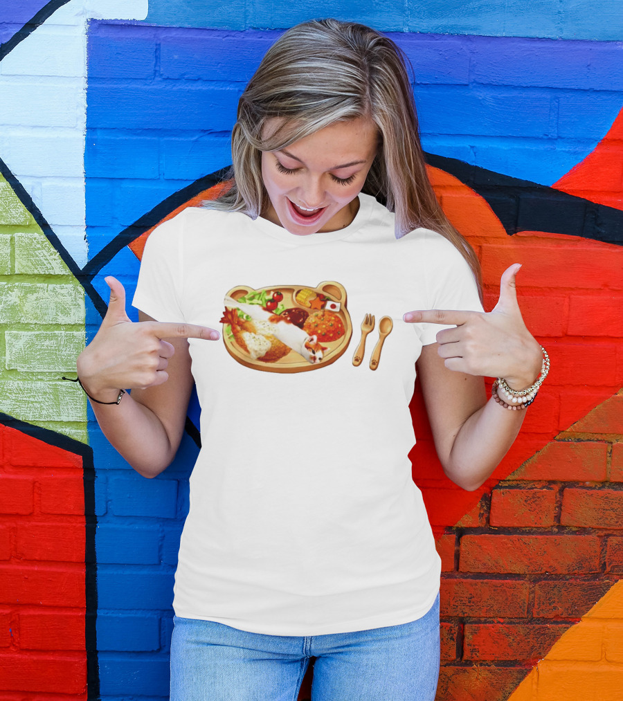 Cat Sushi On Bear Shaped Japanese Meal Plate With Shrimp And Rice T-Shirt