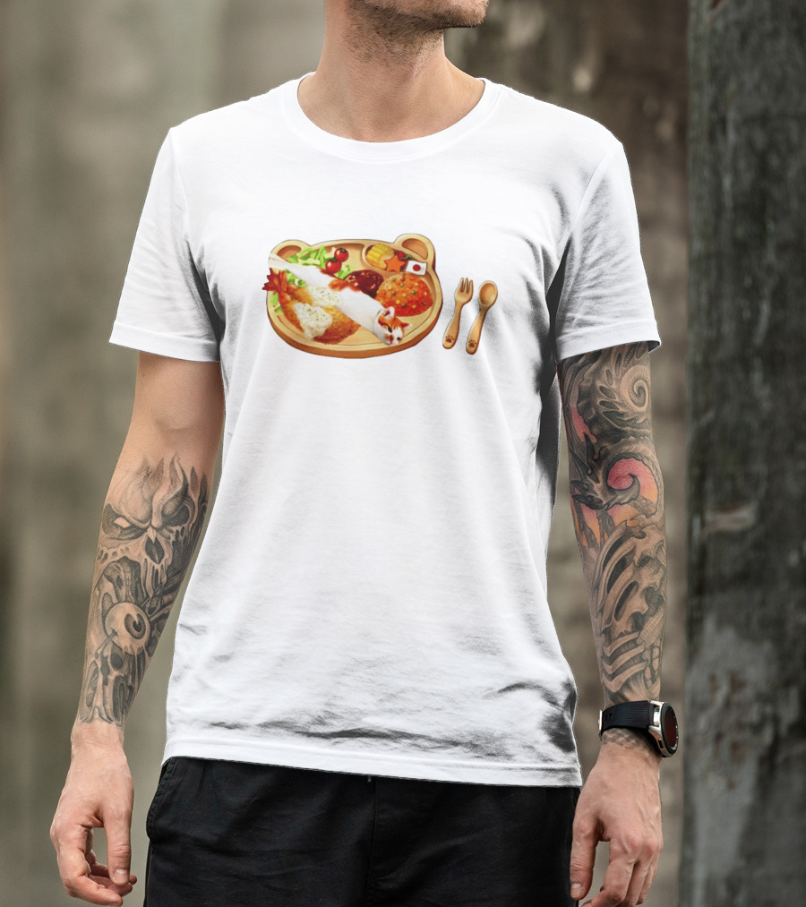 Cat Sushi On Bear Shaped Japanese Meal Plate With Shrimp And Rice T-Shirt