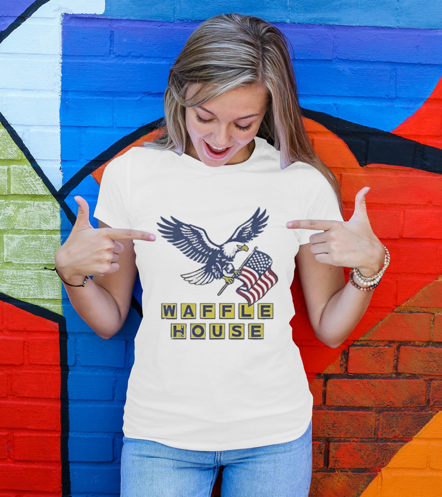 Waffle House Eagle Holding American Flag T-Shirt