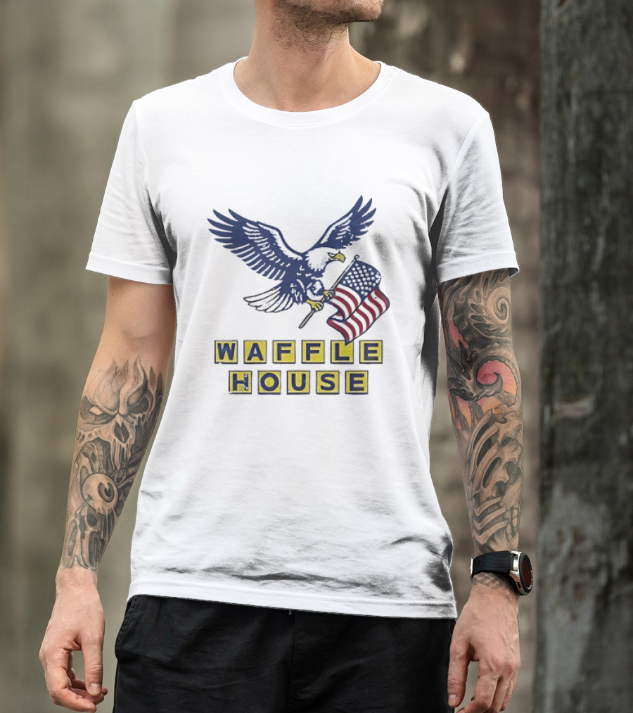 Waffle House Eagle Holding American Flag T-Shirt
