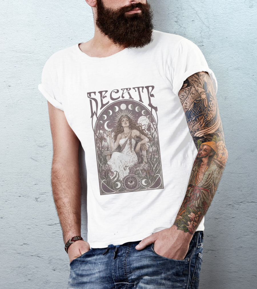 Hecate Goddess Moon Phases Magic Feminist Witch Pagan Crossroads Key Goth Grunge T-Shirt