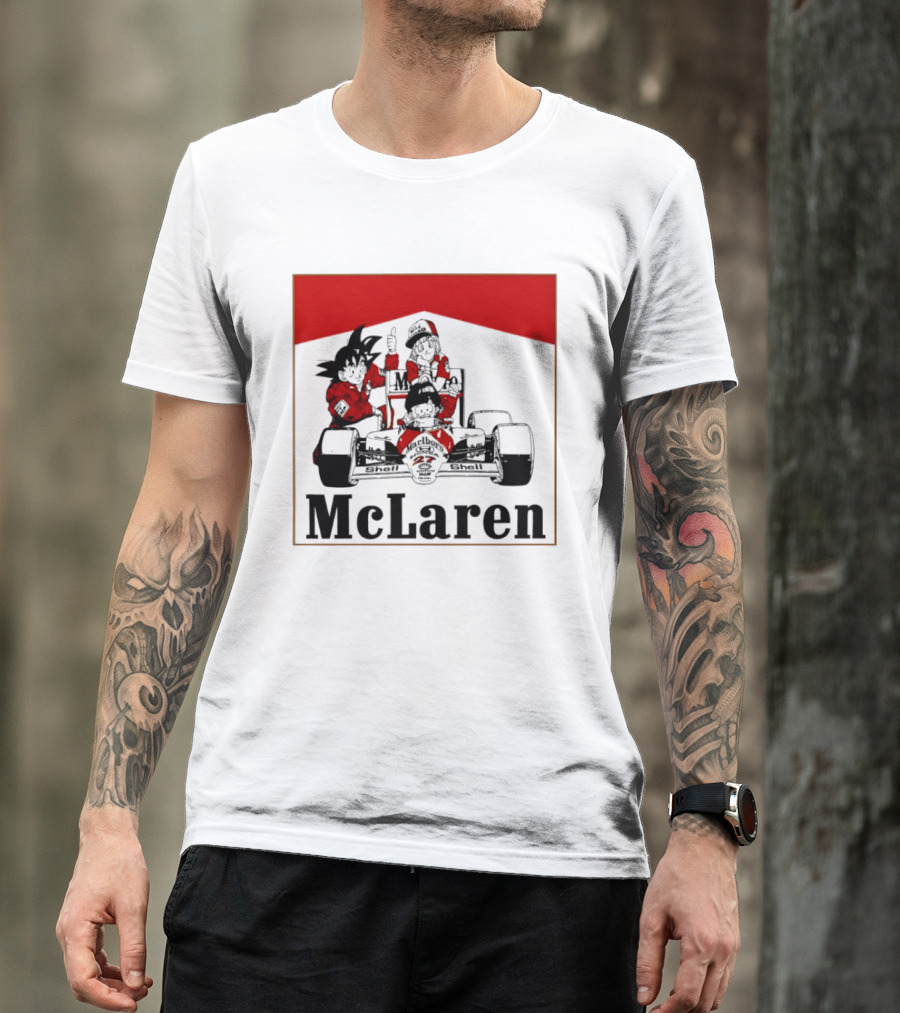 Goku Bulma Senbei McLaren Honda Marlboro Shell 27 Anime Racing Team Formula 1 T-Shirt