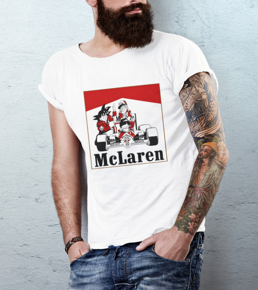 Goku Bulma Senbei McLaren Honda Marlboro Shell 27 Anime Racing Team Formula 1 T-Shirt