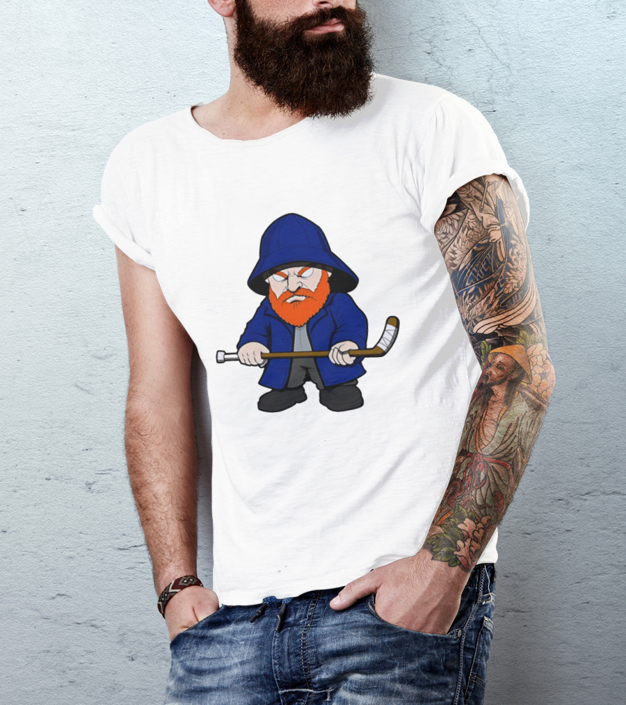 New Islanders Bearded Fisherman Cartoon Hockey Player T-Shirt