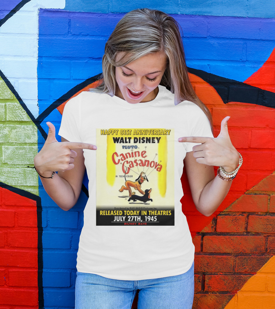 Walt Disney Pluto Canine Casanova 81st Anniversary Released July 27th 1945 T-Shirt