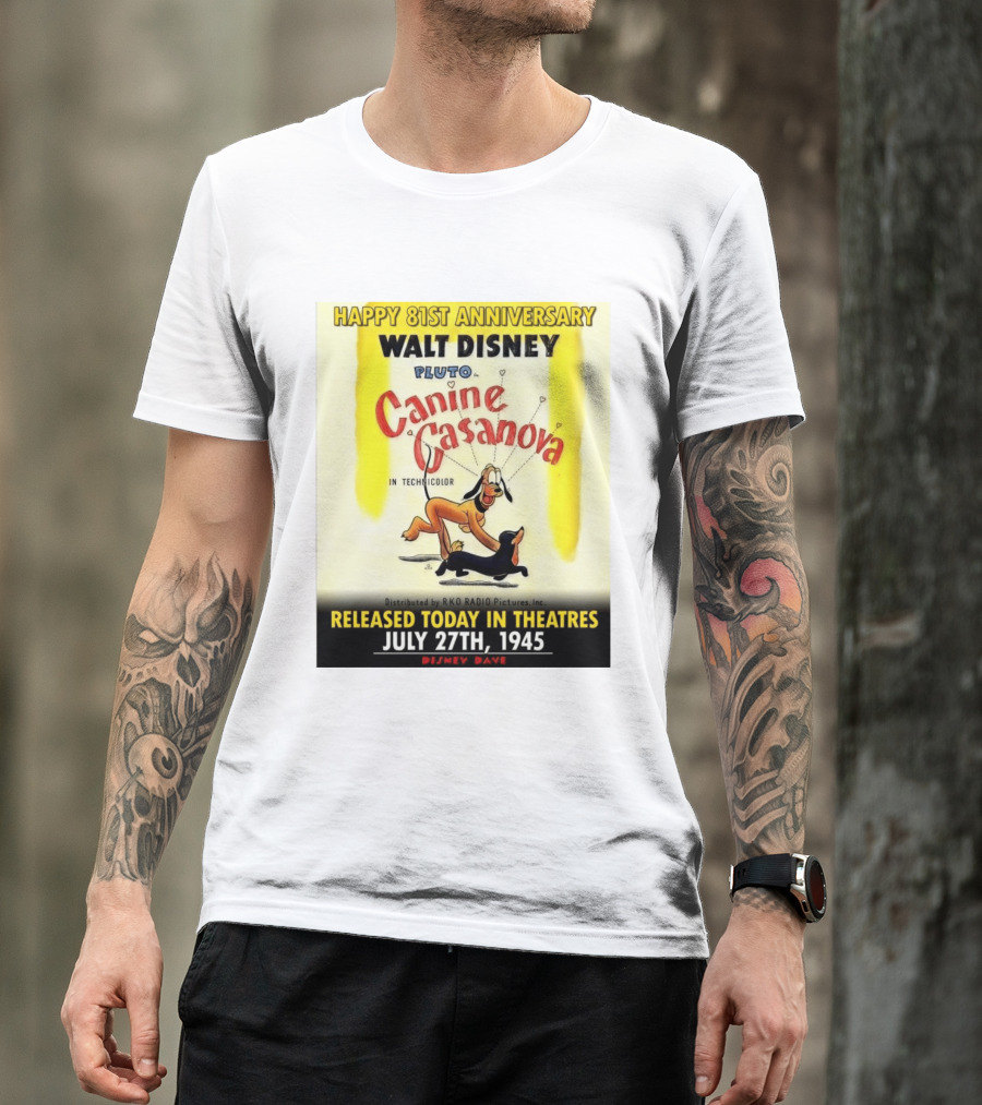 Walt Disney Pluto Canine Casanova 81st Anniversary Released July 27th 1945 T-Shirt