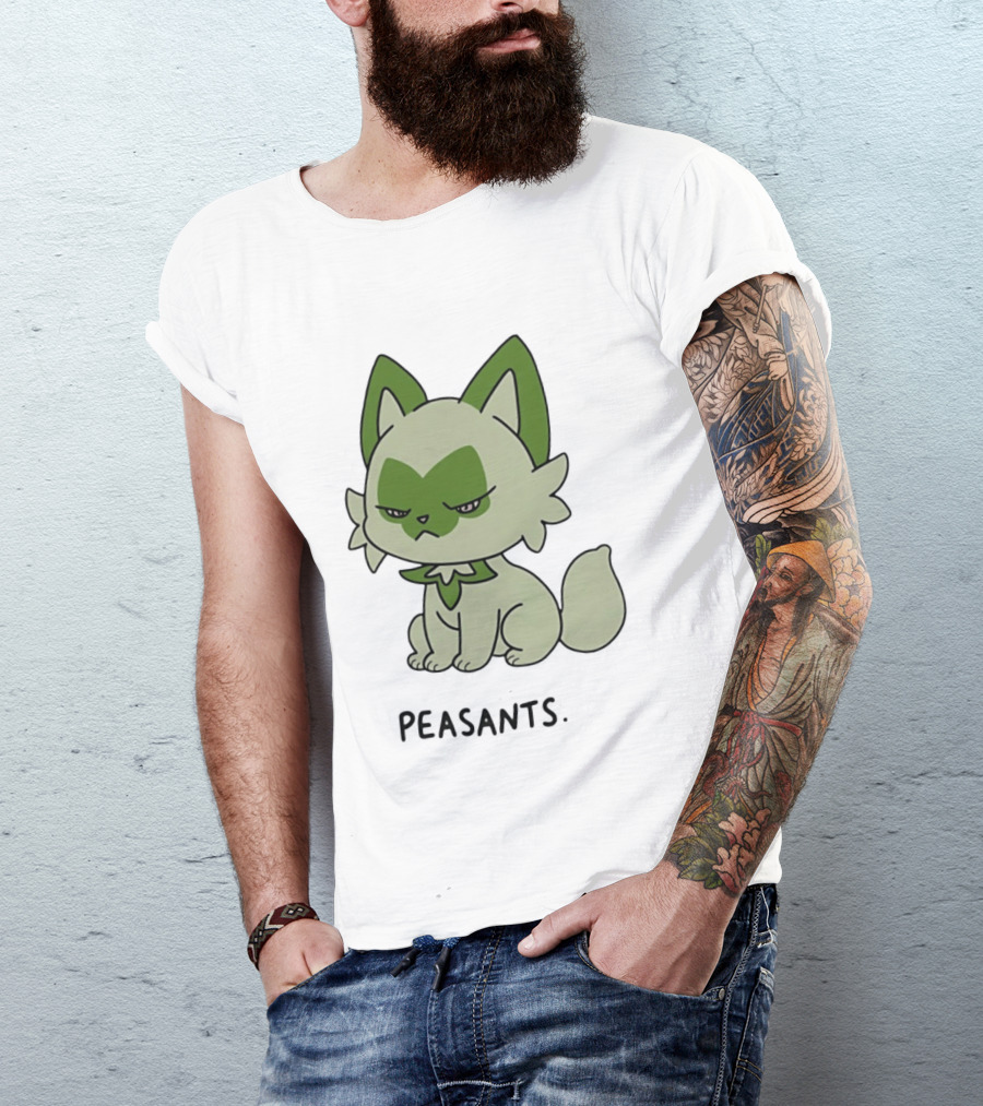 Sprigatito Peasants Meme Pokemon Cat Image Text Purr Delusion T-Shirt