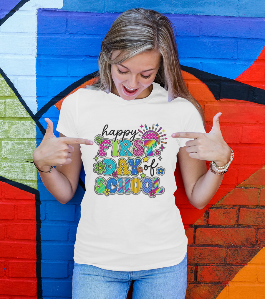 Happy First Day Of School Colorful Letter Collage T-Shirt
