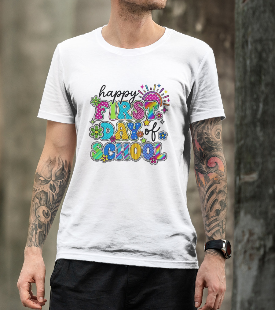 Happy First Day Of School Colorful Letter Collage T-Shirt