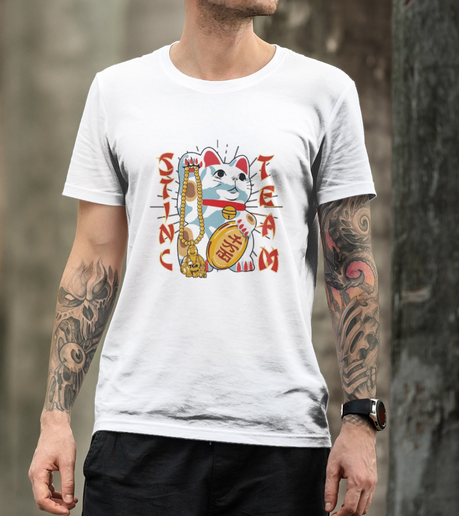 Stinc Team TGF Maneki Neko Lucky Cat With Buddha Figurine T-Shirt