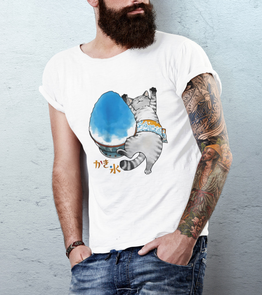Tabby Cat Kakigori Shaved Ice Japanese Food Summer Relaxing Kaki Gori T-Shirt