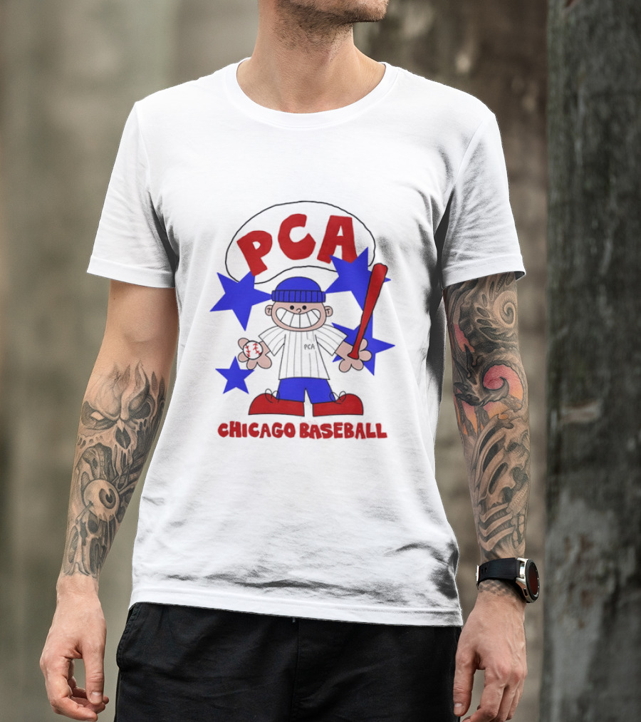 PCA Chicago Baseball Cartoon Youth Kids Sports Humor Red Blue Stars T-Shirt