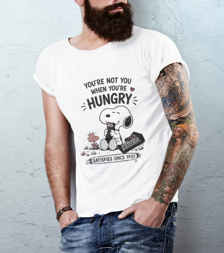 Peanuts Snoopy And Woodstock You're Not You When You're Hungry Snickers T-Shirt
