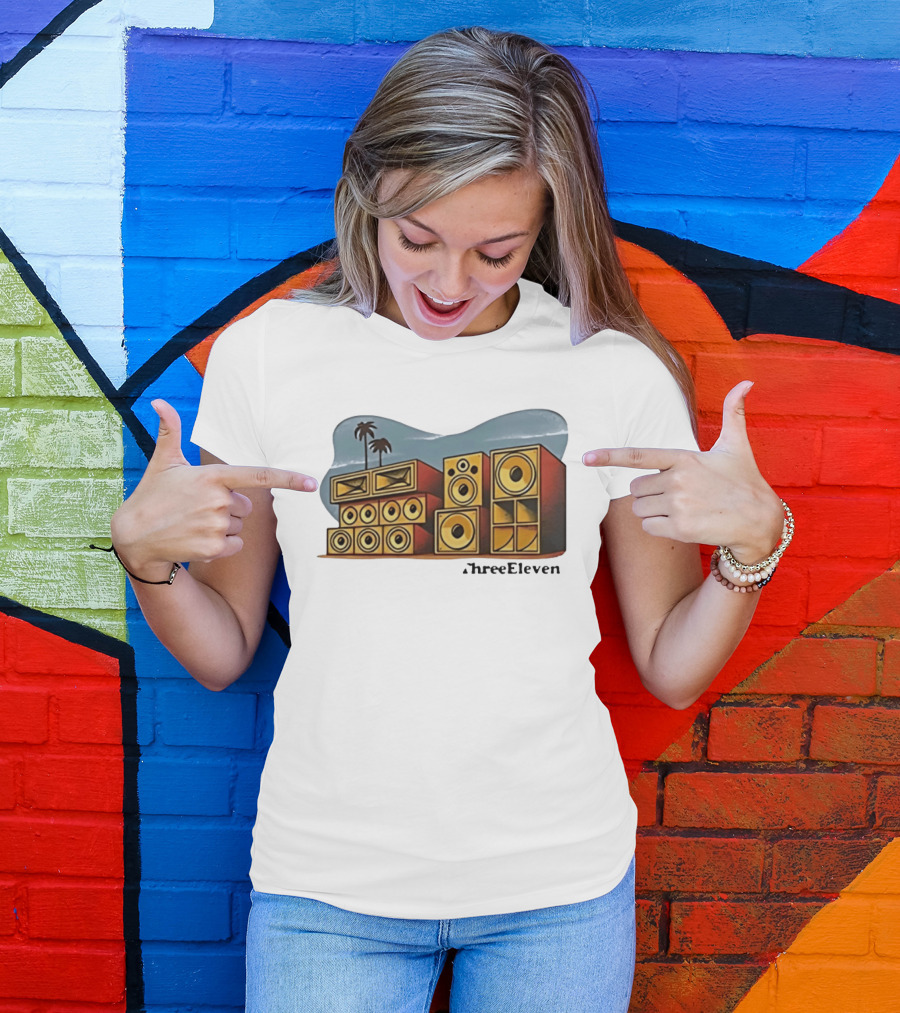 ThreeEleven Sound System Speaker Stack Reggae With Palm Trees T-Shirt