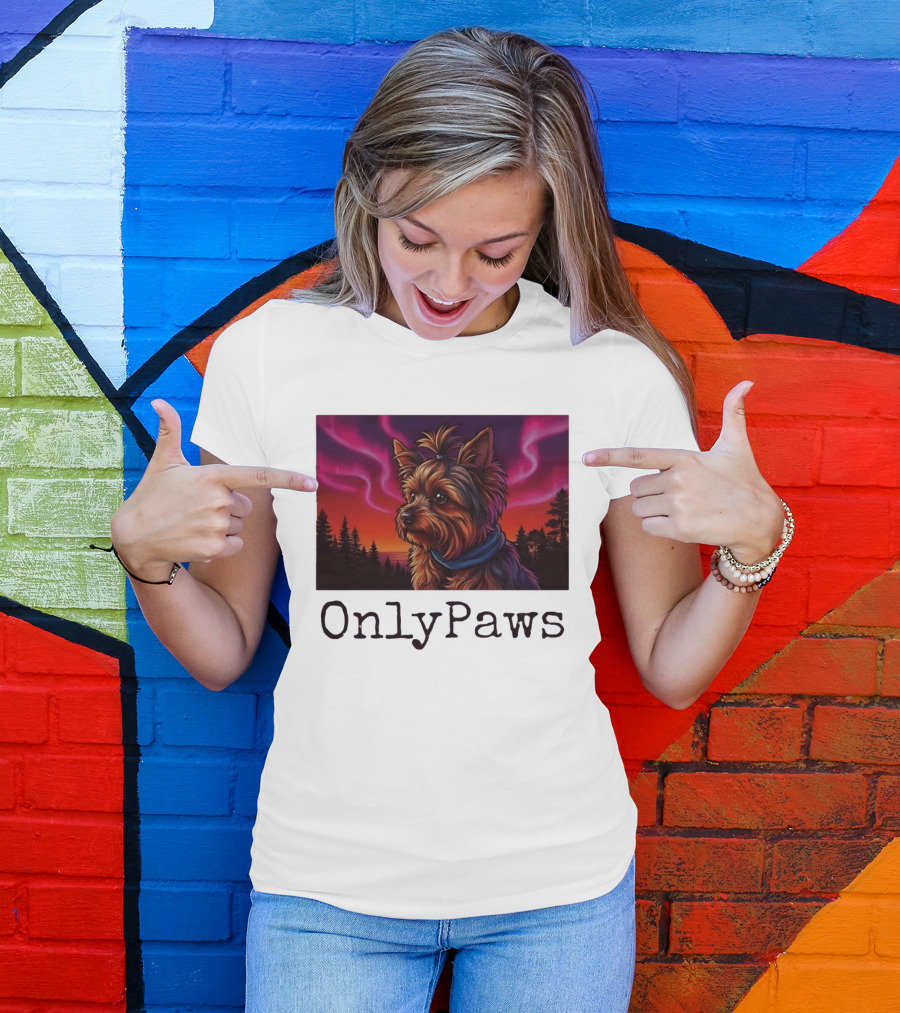 Yorkshire Terrier OnlyPaws Aurora Borealis Forest Scene T-Shirt