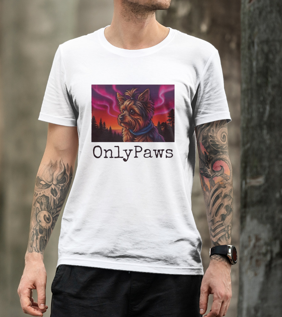 Yorkshire Terrier OnlyPaws Aurora Borealis Forest Scene T-Shirt