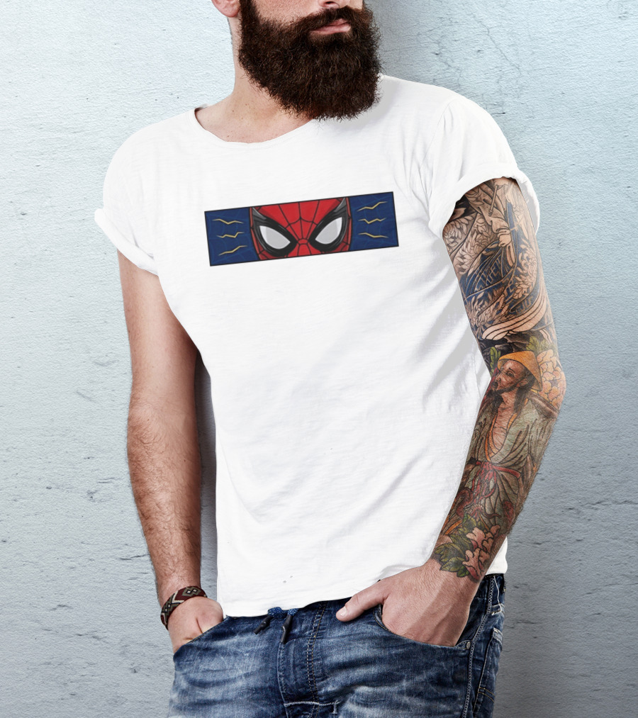 Spider Man With Great Power Comes Great Responsibility Marvel Superhero Mask Webbing T-Shirt