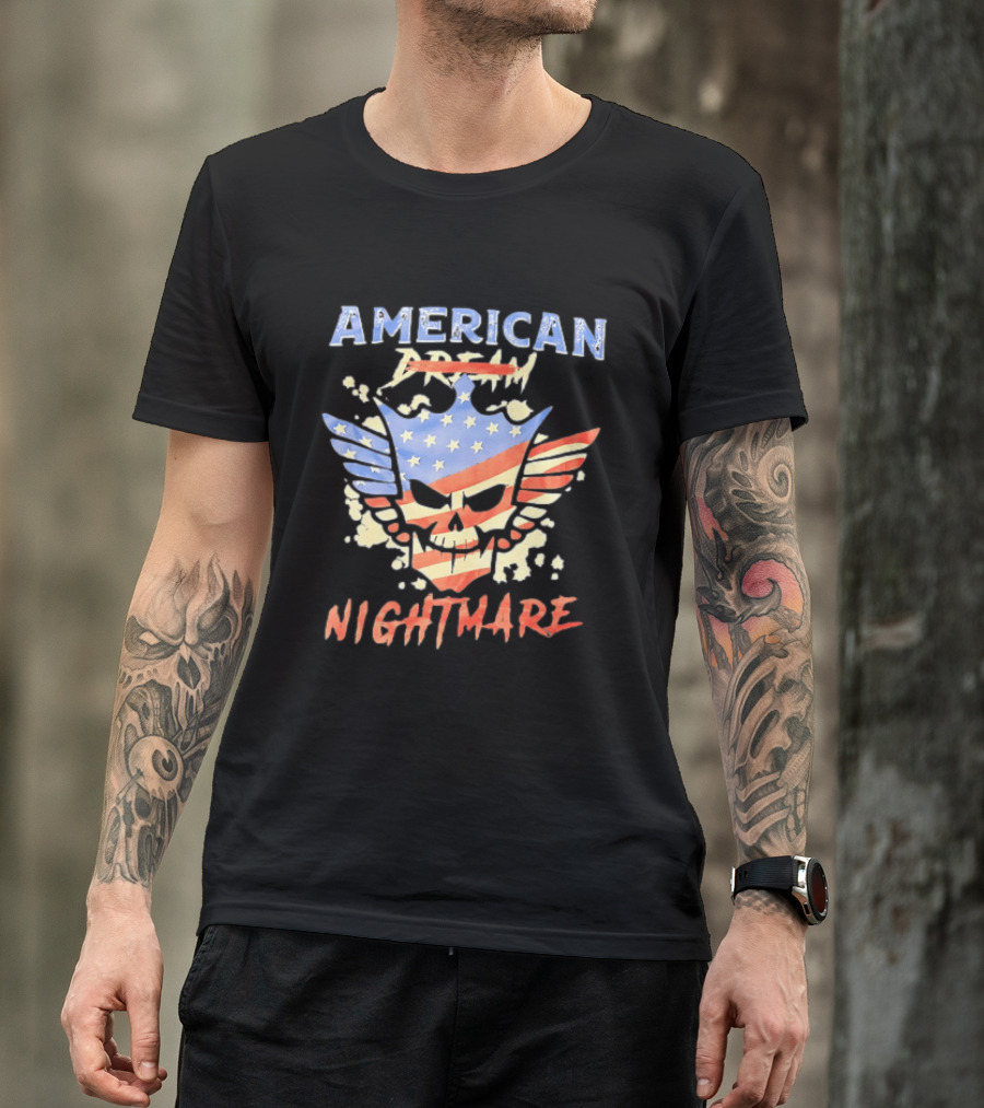 American Dream Nightmare Skull Patriotic Stars And Stripes T-Shirt