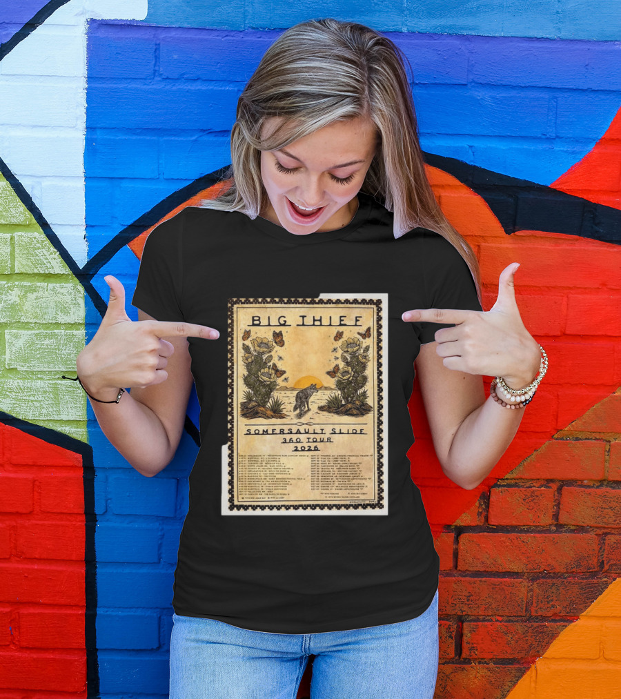 Big Thief Somersault Slide 360 Tour 2026 Wolf And Butterflies Mountain Scene T-Shirt