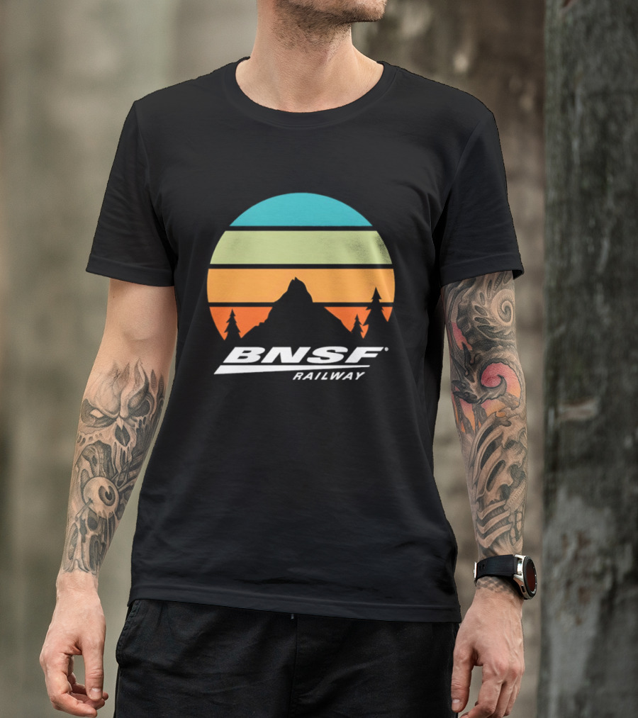 BNSF Railway Mountain Landscape Retro Sunset T-Shirt
