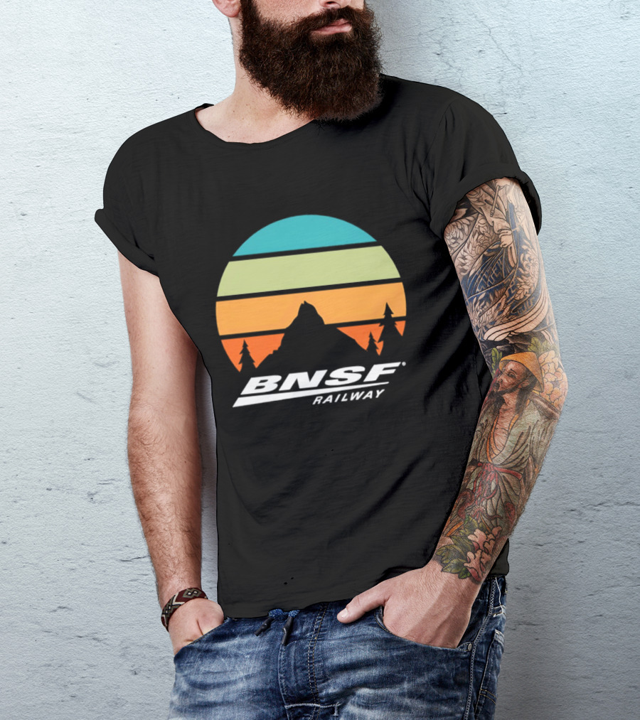 BNSF Railway Mountain Landscape Retro Sunset T-Shirt