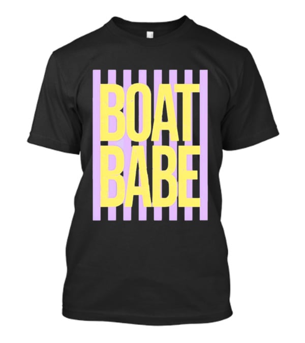 Boat Babe Distressed Striped Nautical Violet Yellow Letters T-Shirt