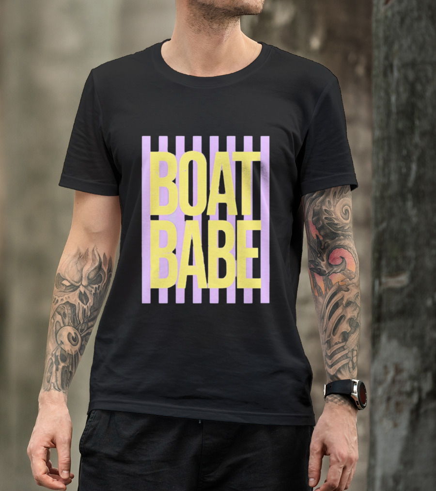 Boat Babe Distressed Striped Nautical Violet Yellow Letters T-Shirt