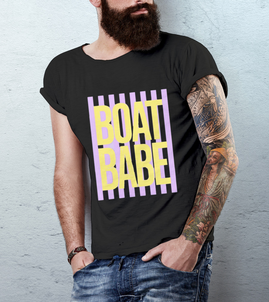 Boat Babe Distressed Striped Nautical Violet Yellow Letters T-Shirt