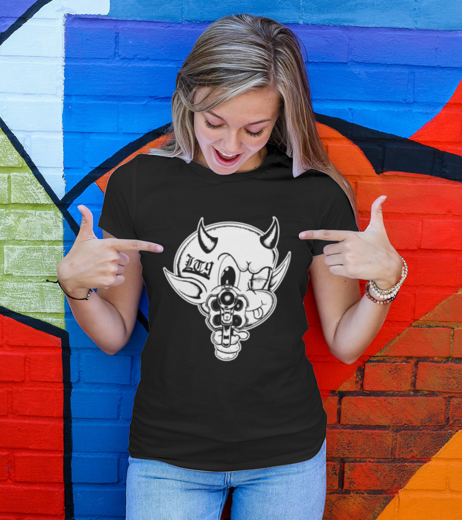 Loadthanine Store Devil Gun Horns Mask T-Shirt
