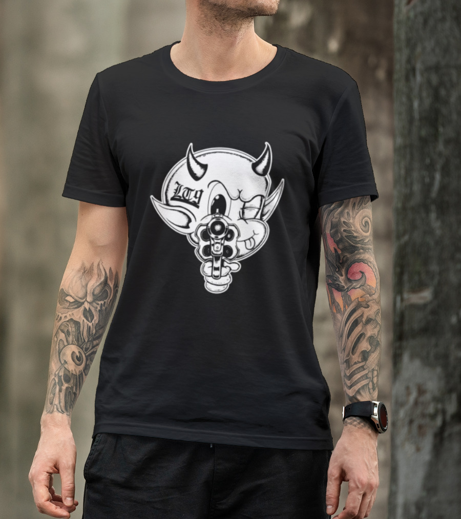 Loadthanine Store Devil Gun Horns Mask T-Shirt