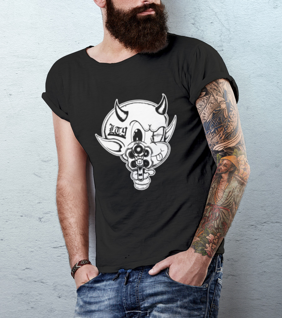 Loadthanine Store Devil Gun Horns Mask T-Shirt