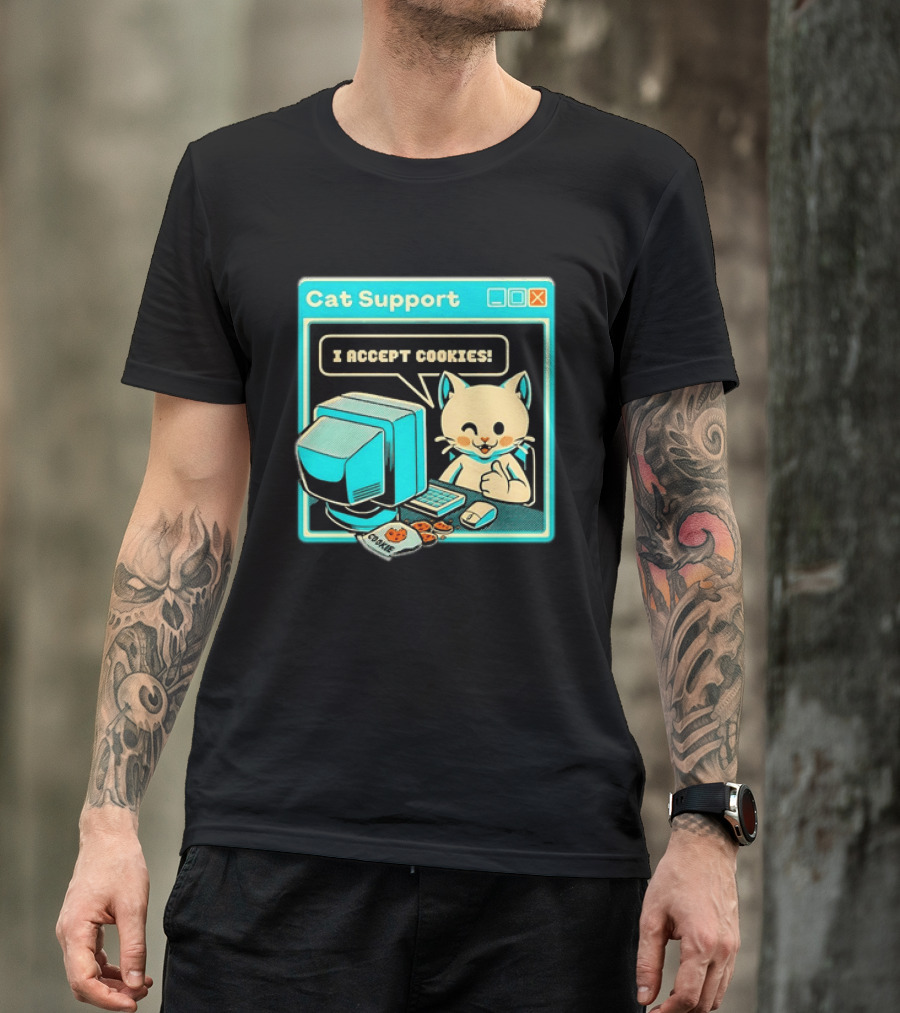 Cat Support I Accept Cookies Computer Cartoon Comic T-Shirt