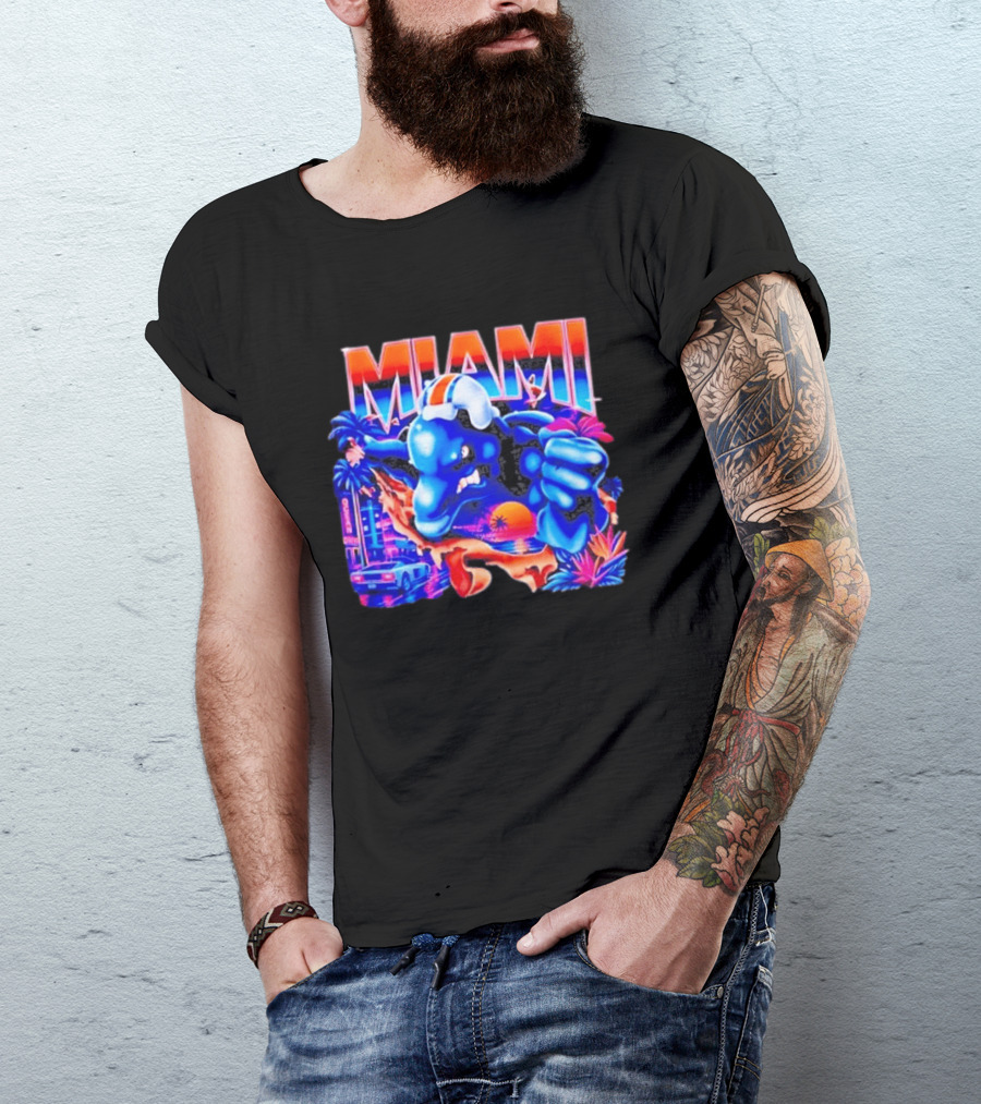 Miami Dolphins Rare Nutmeg Vintage Neon Miami Vice T-Shirt