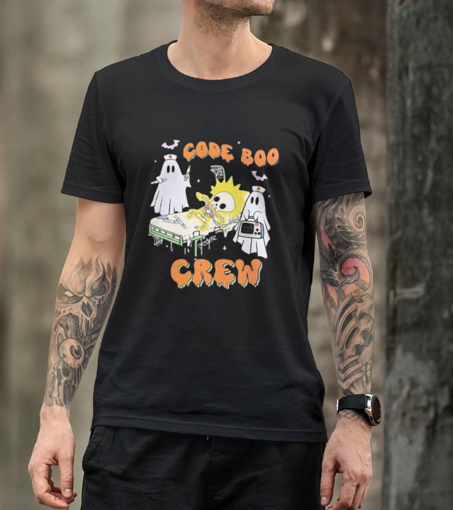 Code Boo Crew Halloween Ghost Nurse Skeleton Scene T-Shirt