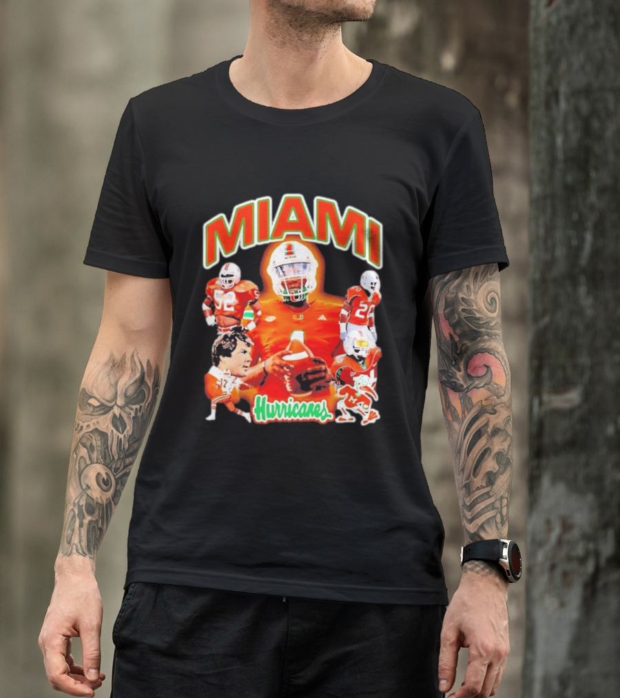 Miami Hurricanes Football Players Collage With Iconic Team Spirit T-Shirt