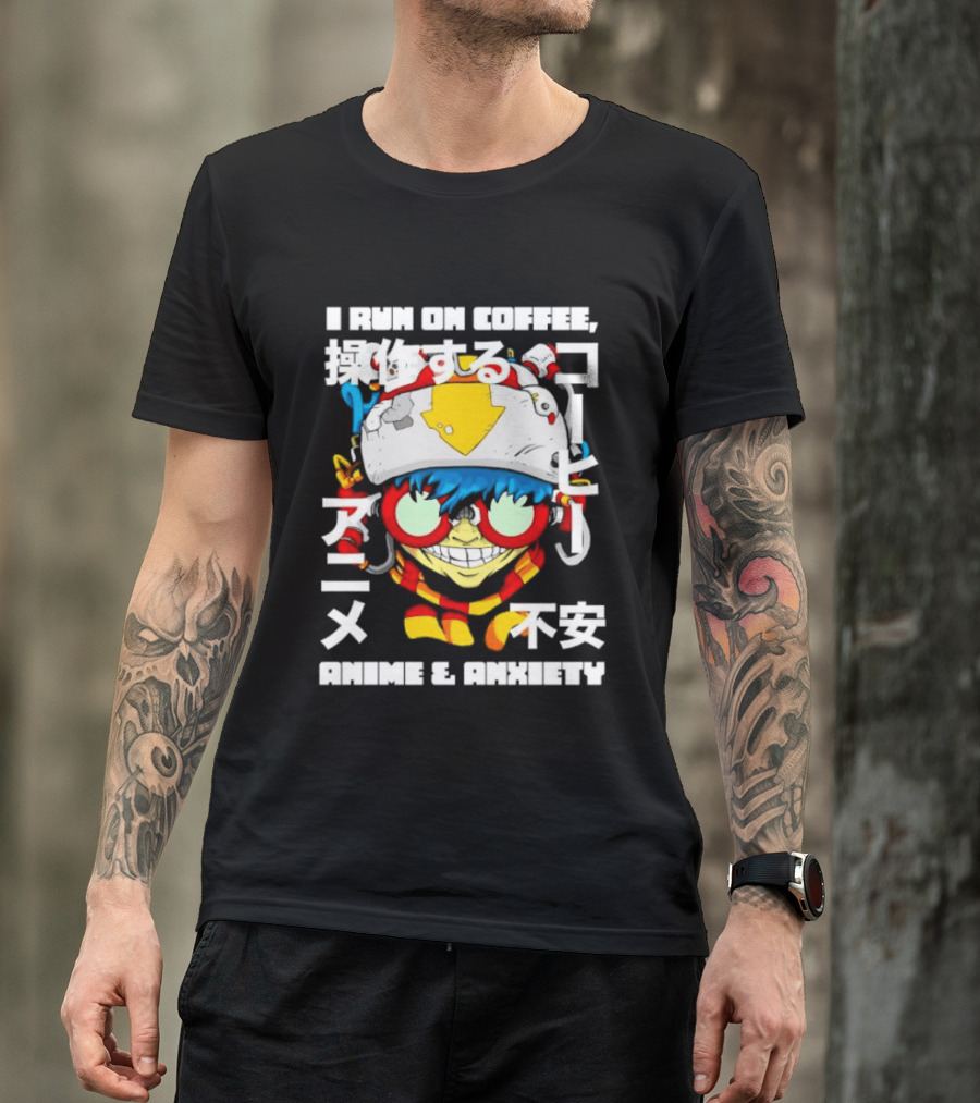 I Run On Coffee Anime And Anxiety Colorful T-Shirt