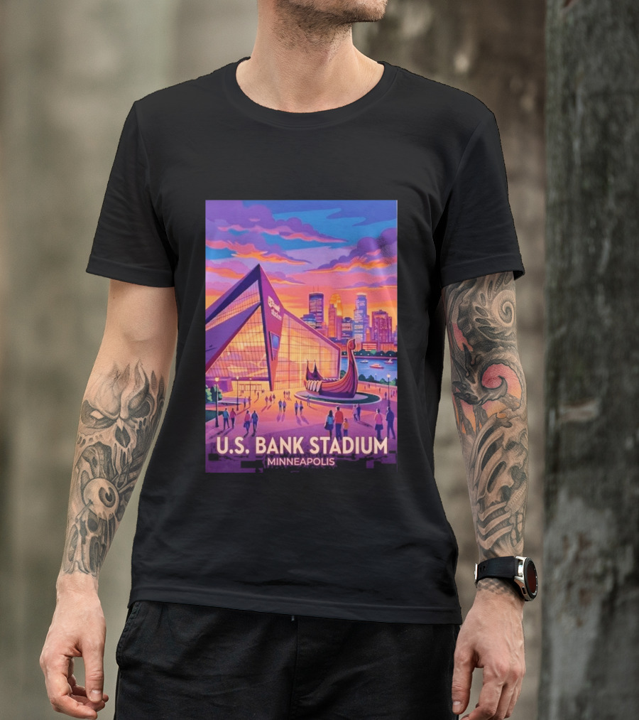 U.S. Bank Stadium Minneapolis Skyline Viking Boat Minnesota T-Shirt