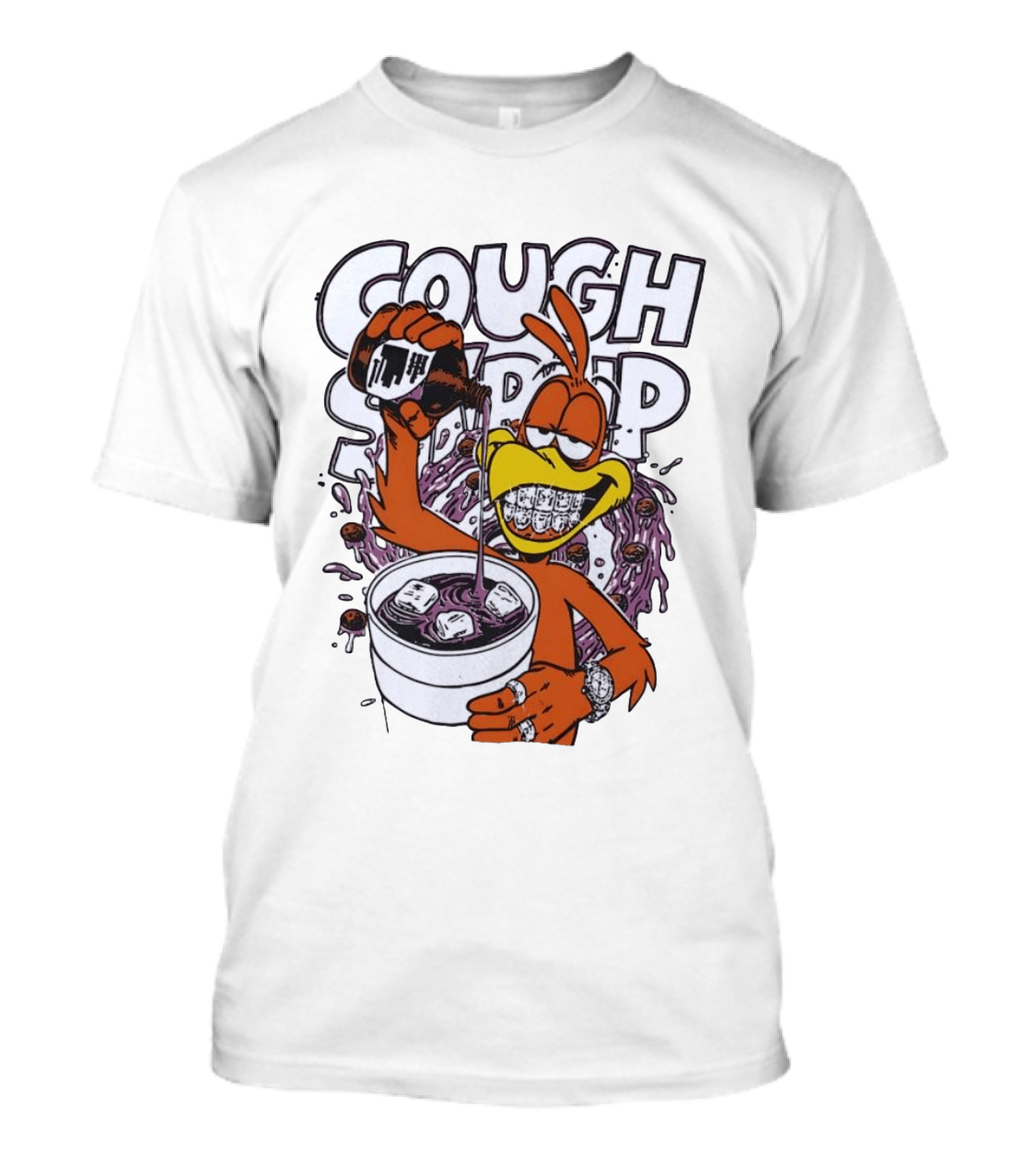 Cough Syrup Toucan Purple Drink Ice Braces Cartoon T-Shirt