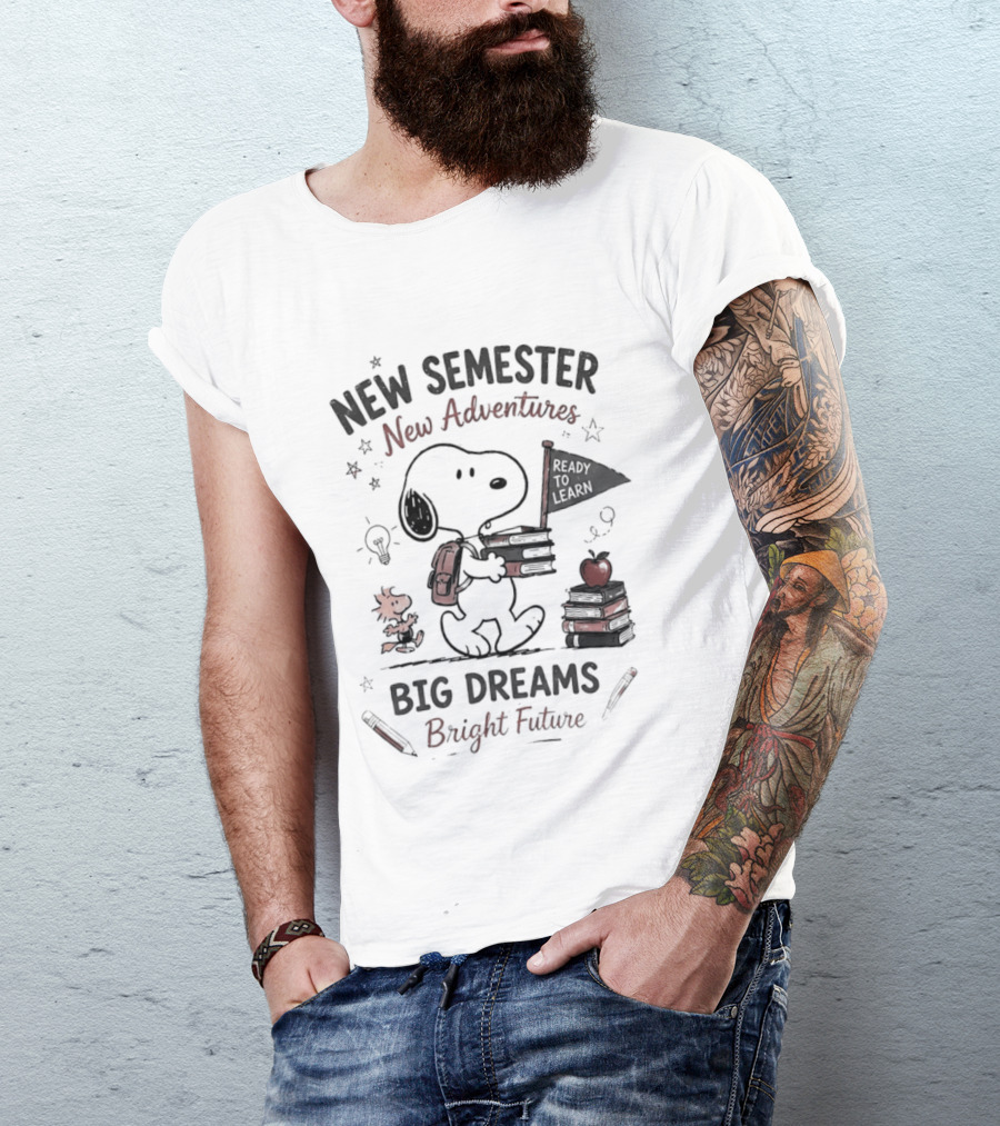 Snoopy New Semester New Adventures Big Dreams Bright Future Peanuts Comic Strip T-Shirt