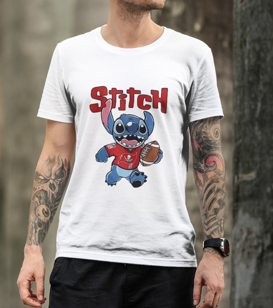 Stitch Tampa Bay Buccaneers Football Character Wearing Team Jersey T-Shirt
