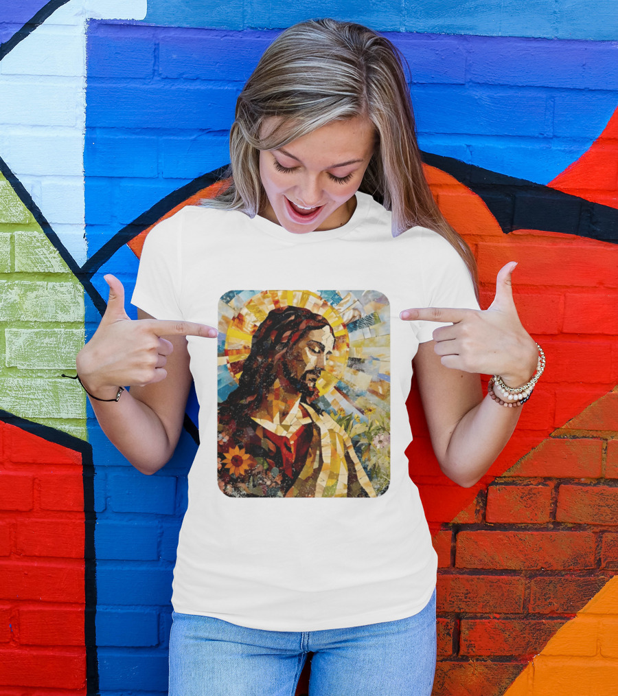 Jesus Christ Mosaic Sunflower Christian Religious T-Shirt